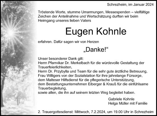 Traueranzeige von Eugen Kohnle von Schwäbische Post
