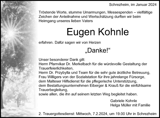 Traueranzeige von Eugen Kohnle