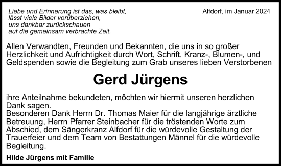 Traueranzeige von Gerd Jürgens von Gmünder Tagespost