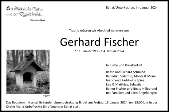 Traueranzeige von Gerhard Fischer von Schwäbische Post