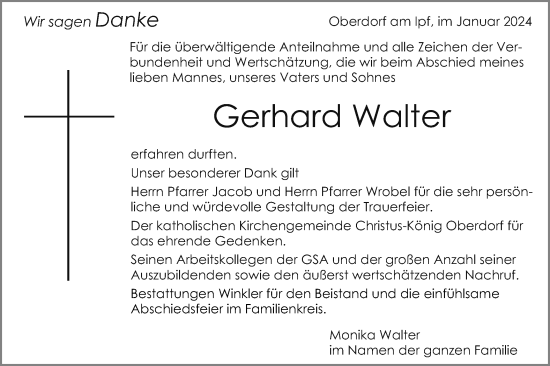 Traueranzeige von Gerhard Walter von Schwäbische Post