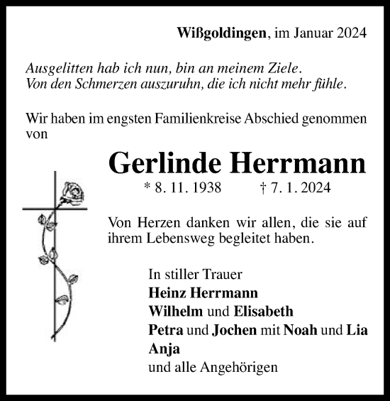 Traueranzeige von Gerlinde Herrmann von Gmünder Tagespost