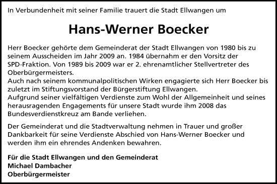 Traueranzeige von Hans-Werner Boecker