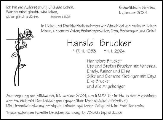 Traueranzeige von Harald Brucker von Gmünder Tagespost