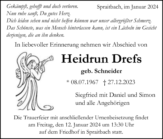 Traueranzeige von Heidrun Drefs von Gmünder Tagespost