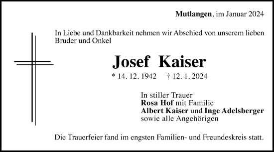 Traueranzeige von Josef Kaiser