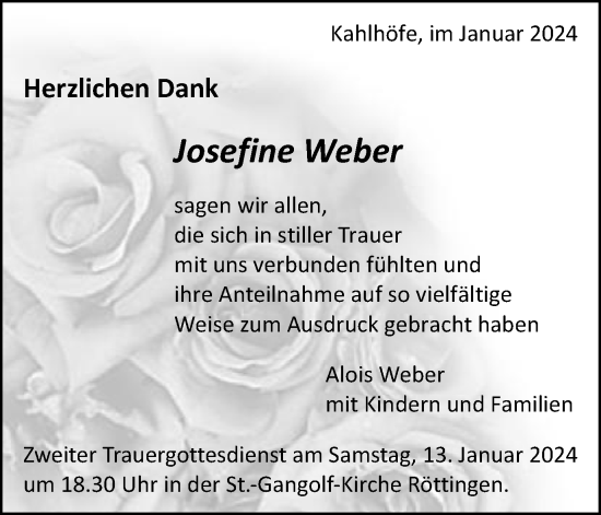 Traueranzeige von Josefine Weber von Schwäbische Post