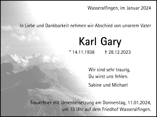 Traueranzeige von Karl Gary von Schwäbische Post