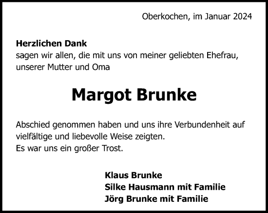 Traueranzeige von Margot Brunke von Schwäbische Post