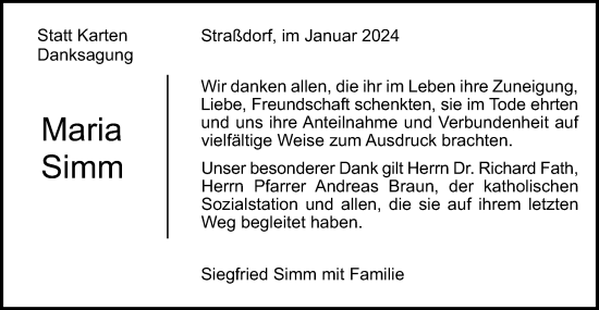 Traueranzeige von Maria Simm