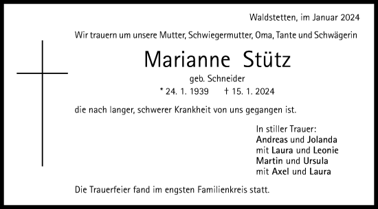 Traueranzeige von Marianne Stütz