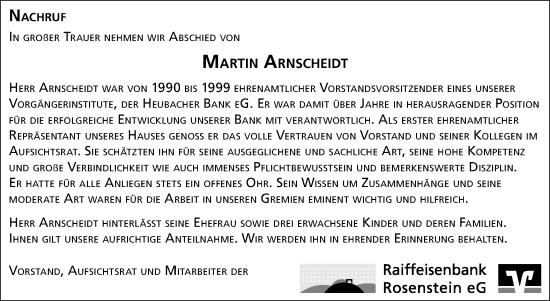 Traueranzeige von Martin Arnscheidt von Gmünder Tagespost