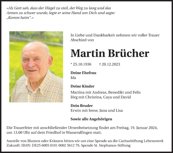 Traueranzeige von Martin Brücher von Schwäbische Post
