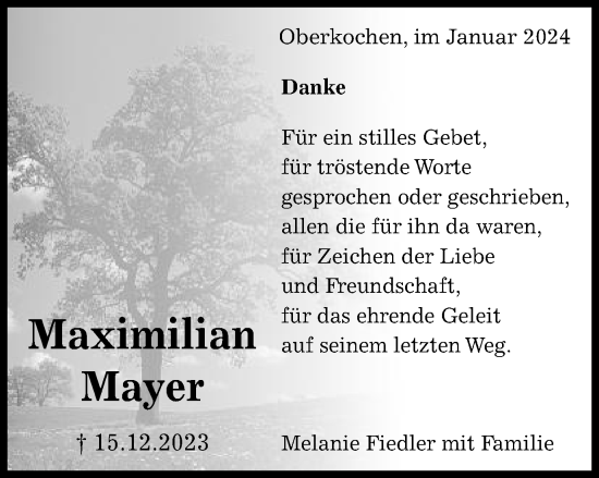 Traueranzeige von Maximílian Mayer von Schwäbische Post