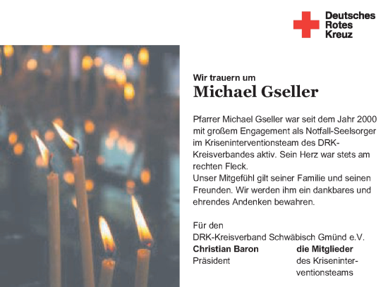 Traueranzeige von Michael Gseller