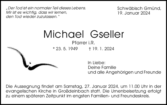 Traueranzeige von Michael Gseller