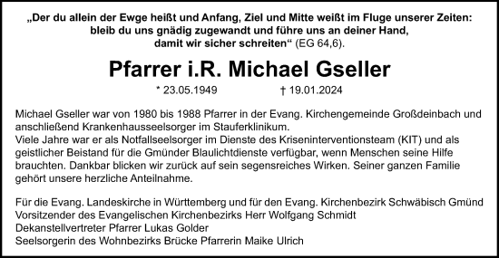 Traueranzeige von Michael Gseller