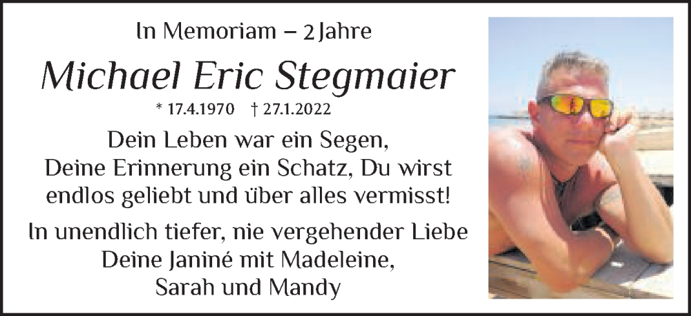  Traueranzeige für Michael Eric Stegmaier vom 27.01.2024 aus Gmünder Tagespost