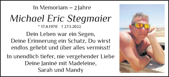 Traueranzeige von Michael Eric Stegmaier von Gmünder Tagespost