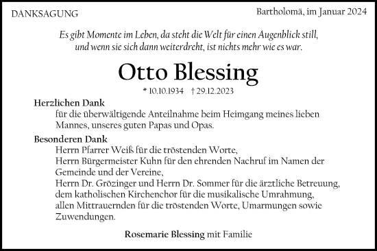 Traueranzeige von Otto Blessing von Gmünder Tagespost
