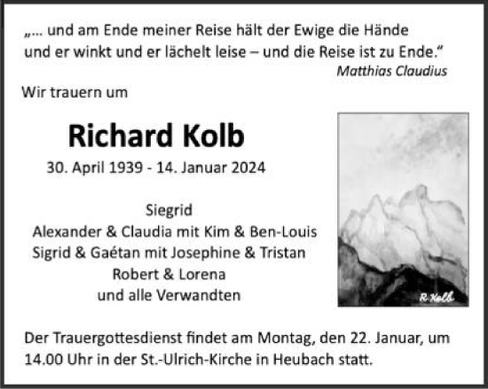 Traueranzeige von Richard Kolb von Gmünder Tagespost
