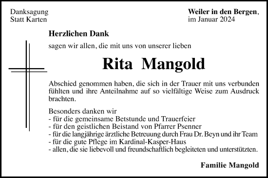 Traueranzeige von Rita Mangold