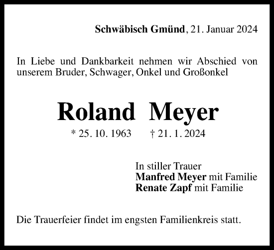 Traueranzeige von Roland Meyer