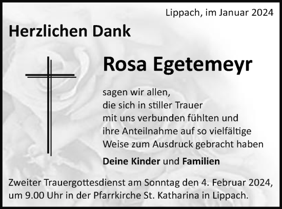 Traueranzeige von Rosa Egetemeyr von Schwäbische Post