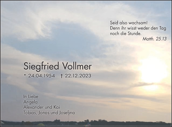 Traueranzeige von Siegfried Vollmer von Schwäbische Post