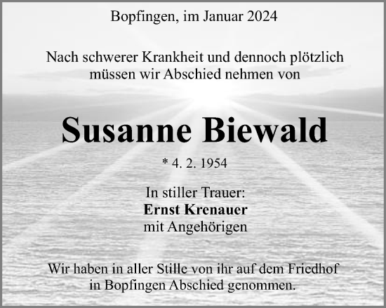 Traueranzeige von Susanne Biewald von Schwäbische Post