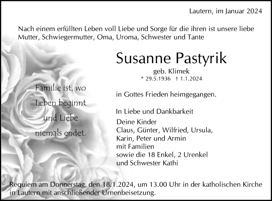 Traueranzeige von Susanne Pastyrik von Gmünder Tagespost