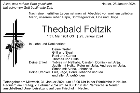 Traueranzeige von Theobald Foitzik