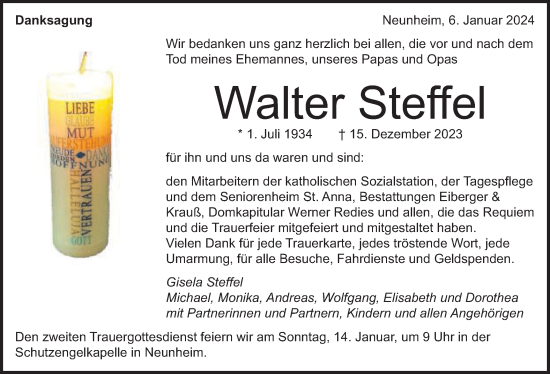 Traueranzeige von Walter Steffel von Schwäbische Post
