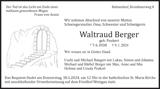 Traueranzeige von Waltraud Berger von Gmünder Tagespost