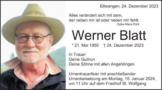 Traueranzeige von Werner Blatt von Schwäbische Post