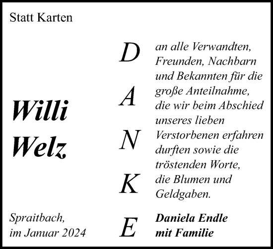 Traueranzeige von Willi Welz von Gmünder Tagespost