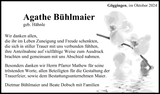 Traueranzeige von Agathe Bühlmaier von Gmünder Tagespost