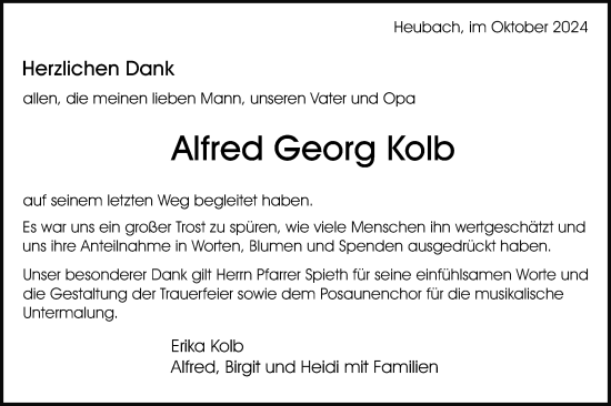 Traueranzeige von Alfred Georg Kolb von Gmünder Tagespost