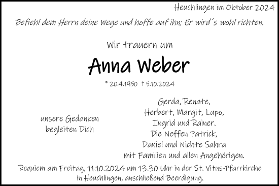 Traueranzeige von Anna Weber von Gmünder Tagespost