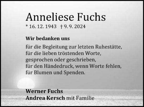 Traueranzeige von Anneliese Fuchs von Schwäbische Post