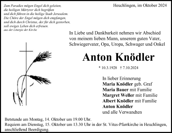 Traueranzeige von Anton Knödler von Gmünder Tagespost