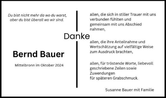 Traueranzeige von Bernd Bauer von Gmünder Tagespost