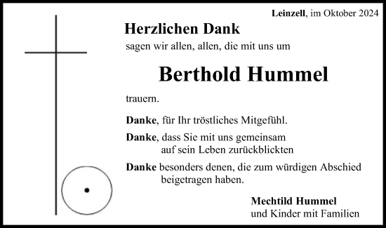 Traueranzeige von Berthold Hummel von Gmünder Tagespost