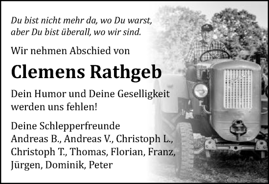 Traueranzeige von Clemens Rathgeb von Schwäbische Post