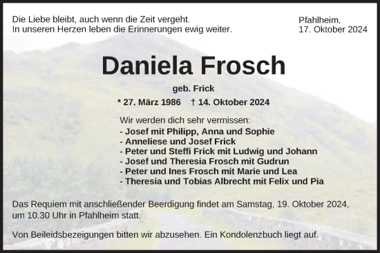 Traueranzeige von Daniela Frosch von Schwäbische Post
