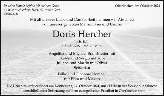 Traueranzeige von Doris Hercher von Schwäbische Post