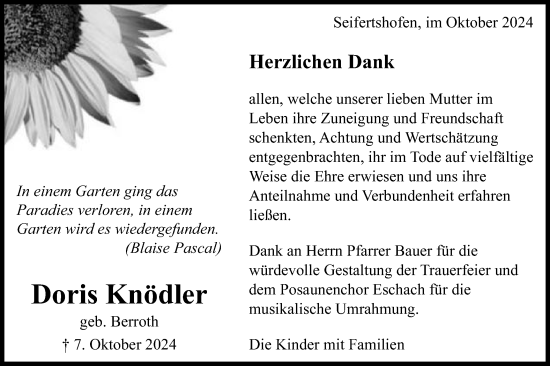 Traueranzeige von Doris Knödler von Gmünder Tagespost