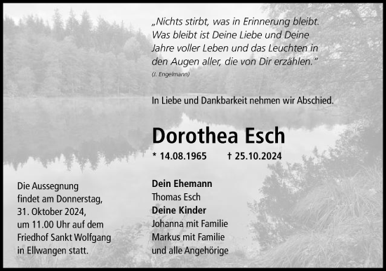Traueranzeige von Dorothea Esch von Schwäbische Post