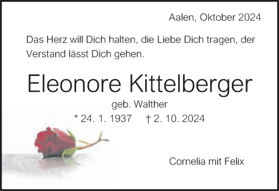 Traueranzeige von Eleonore Kittelberger von Schwäbische Post