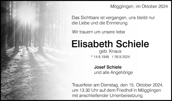 Traueranzeige von Elisabeth Schiele von Gmünder Tagespost